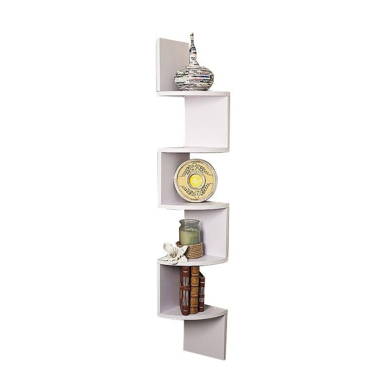 CHERRIO 5-TIER CORNER WALL SHELF DISPLAY STORAGE SHELVES - WHITE