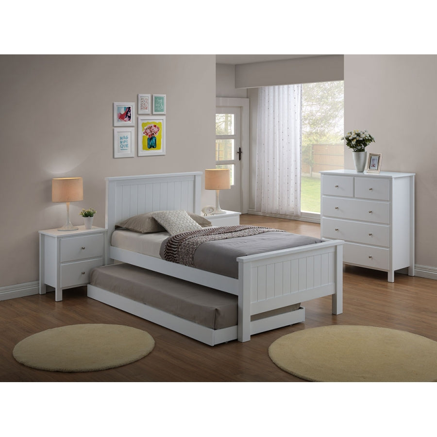 EMPRESS SINGLE 4 PIECE HARDWOOD / MDF BEDROOM SUITE WITH SINGLE FANTASTIC TRUNDLE - (2-18-15-4-9-5) - WHITE