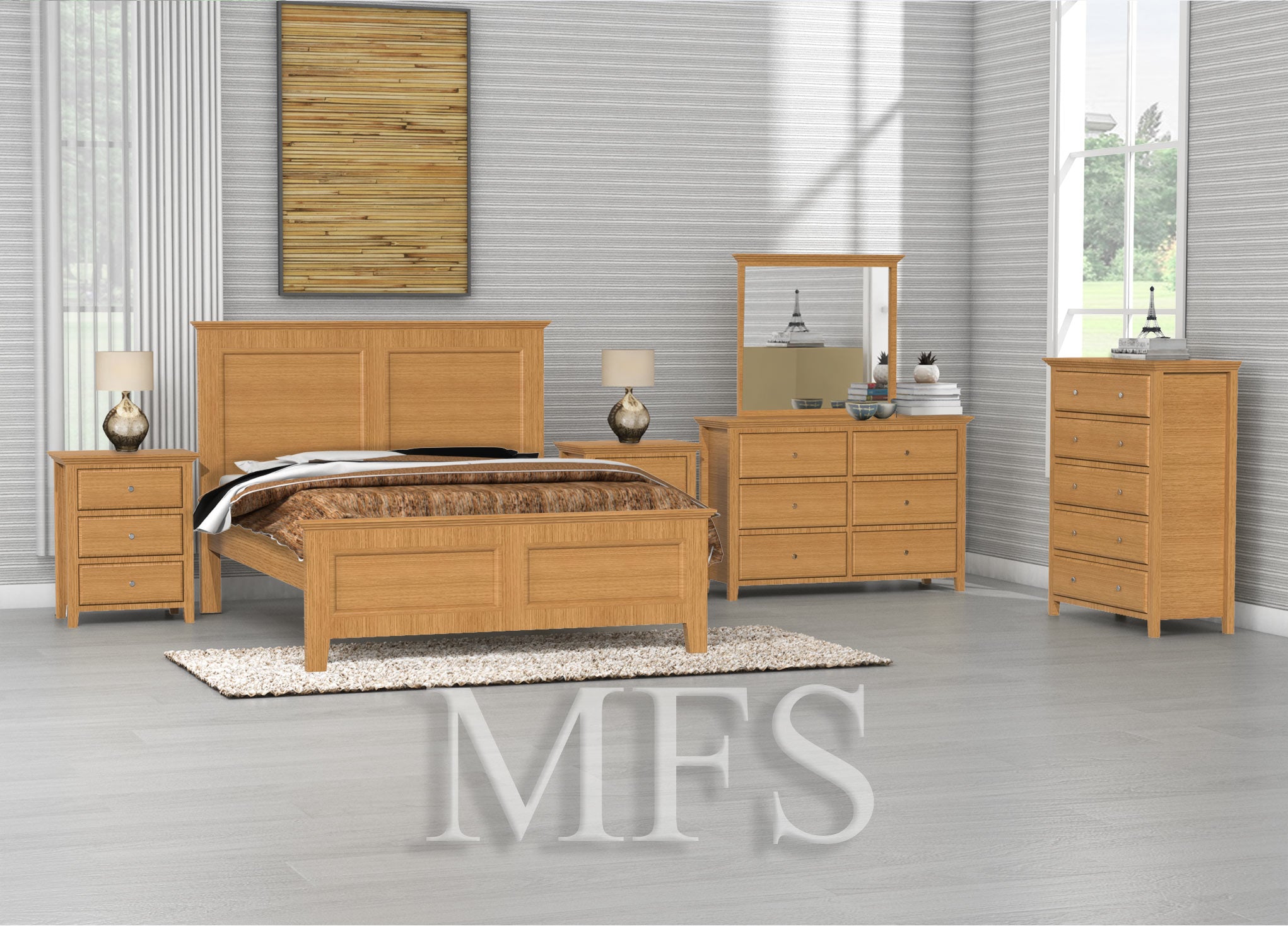 DOUBLE OR QUEEN JASPER (CUSTOM MADE) 4 PIECE (TALLBOY) BEDROOM SUITE - TASSIE OAK COMBINATION - ASSORTED COLOURS