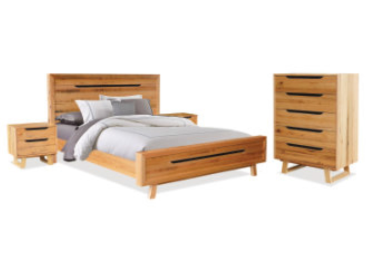 HERRERA QUEEN 4 PIECE (TALLBOY) BEDROOM SUITE - TASSIE OAK - ROUGH SAWN