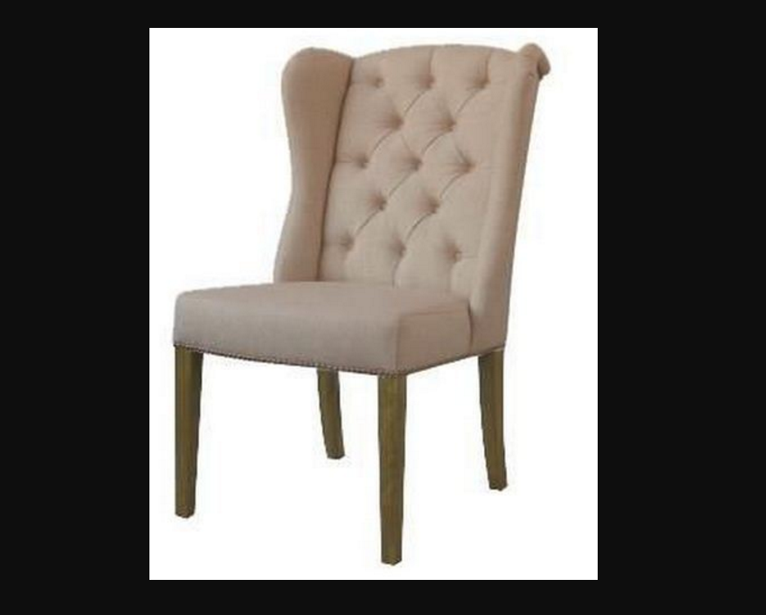 ROYALE (V-1083) FABRIC LINEN DINING CHAIR - BEIGE