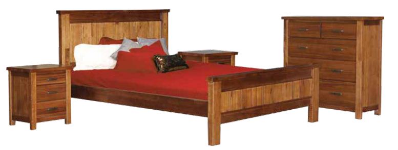 QUEEN MONTANA (2057) FULL PANEL 4 PIECE TALLBOY  BEDROOM SUITE - MOUNTAIN GUM 