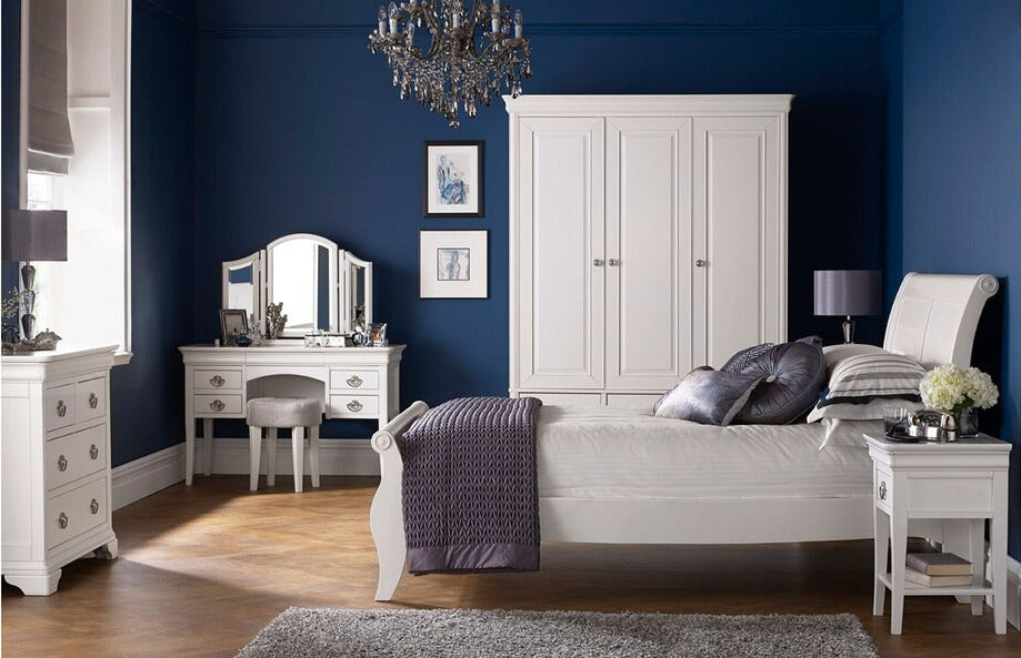 EXCLUSIVE COLLECTION: KING CHANTILLY 6 PIECE (THE LOT) BEDROOM SUITE + STOOL - WHITE - FREE SHIPPING