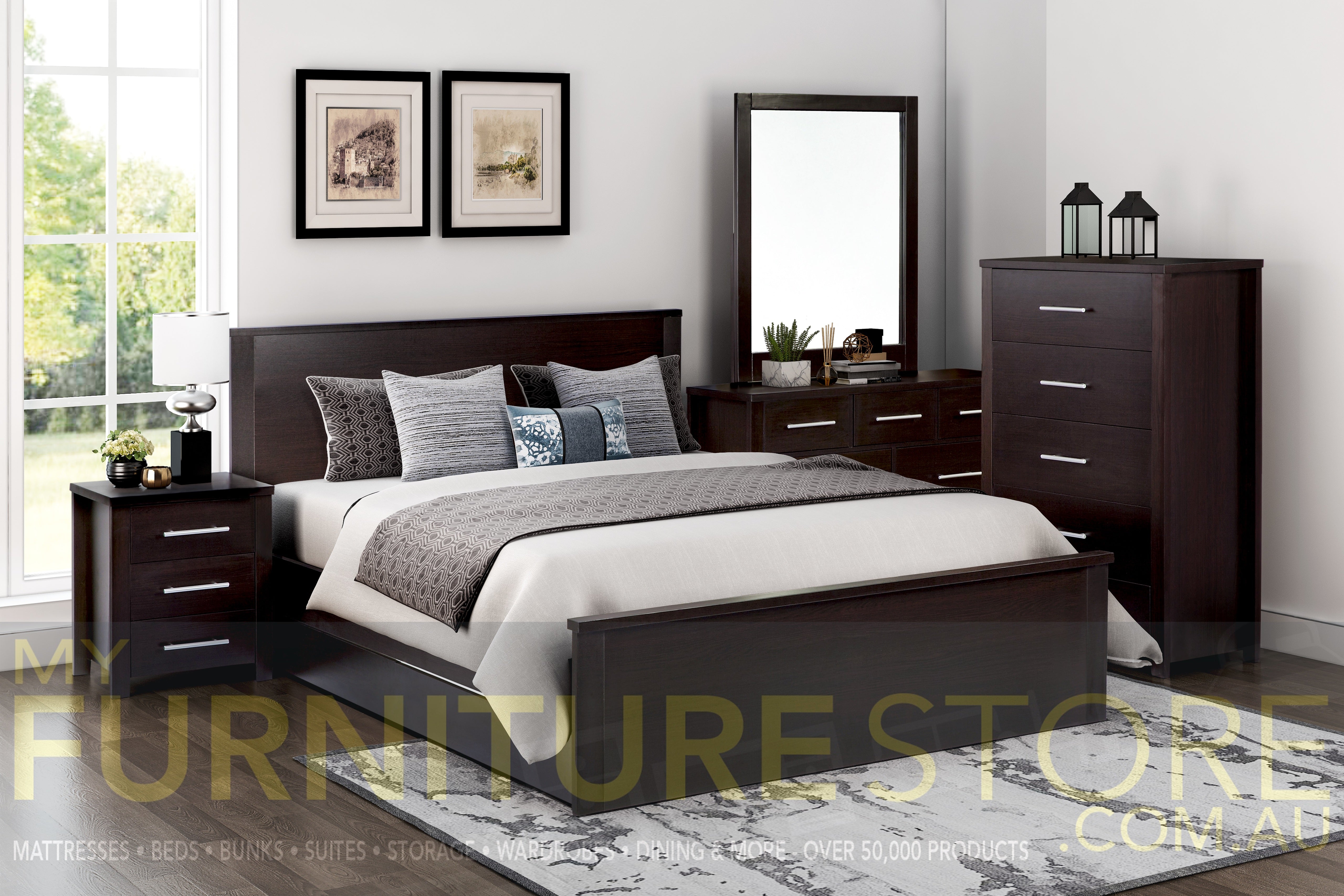 DOUBLE OR QUEEN AMAZING 3 PIECE (BEDSIDE) BEDROOM SUITE (MODEL:3-18-5) - LIGHT OAK , WHITE , CHOCOLATE (PICTURED)