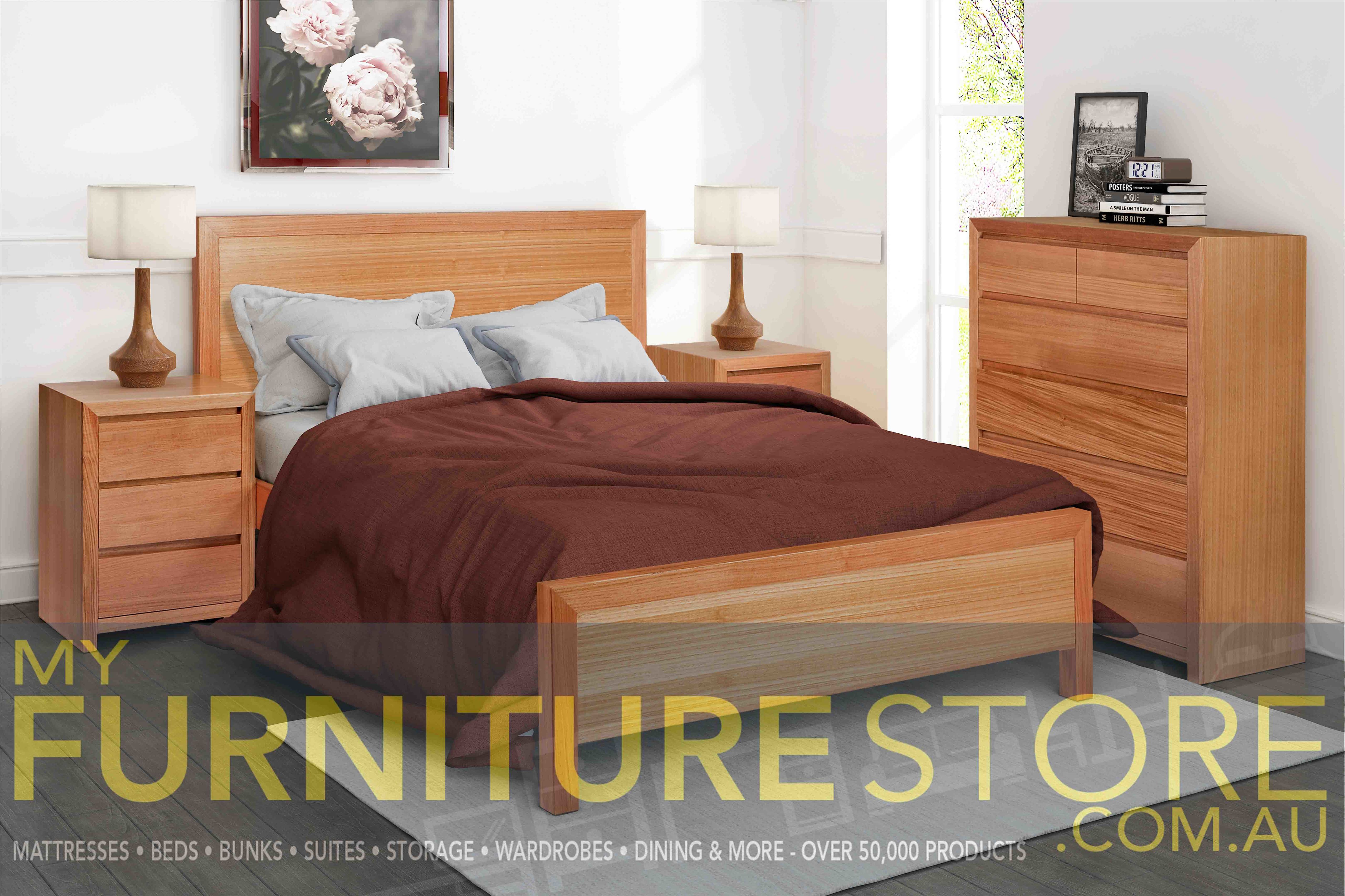 MORGAN (AUSSIE MADE) DOUBLE OR QUEEN 4 PIECE (TALLBOY) BEDROOM SUITE - ASSORTED COLOURS