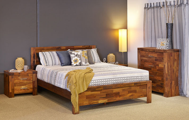 PHILLIPE DOUBLE OR QUEEN 4 PIECE (TALLBOY) BEDROOM SUITE - ACACIA  - JAVA RUSTIC