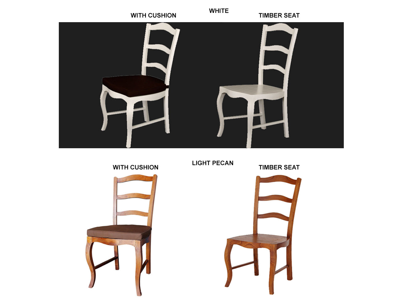 FRENCH PROVINCIAL DINING CHAIR COLLECTION  - LIGHT PECAN OR WHITE - STARTING FROM $279
