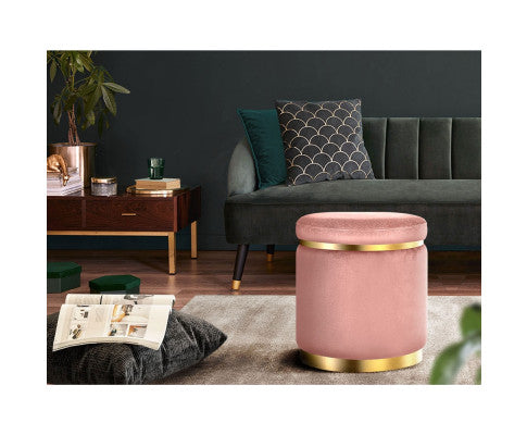 LINDEN VELVET FABRIC OTTOMAN FOOTSTOOL - PINK
