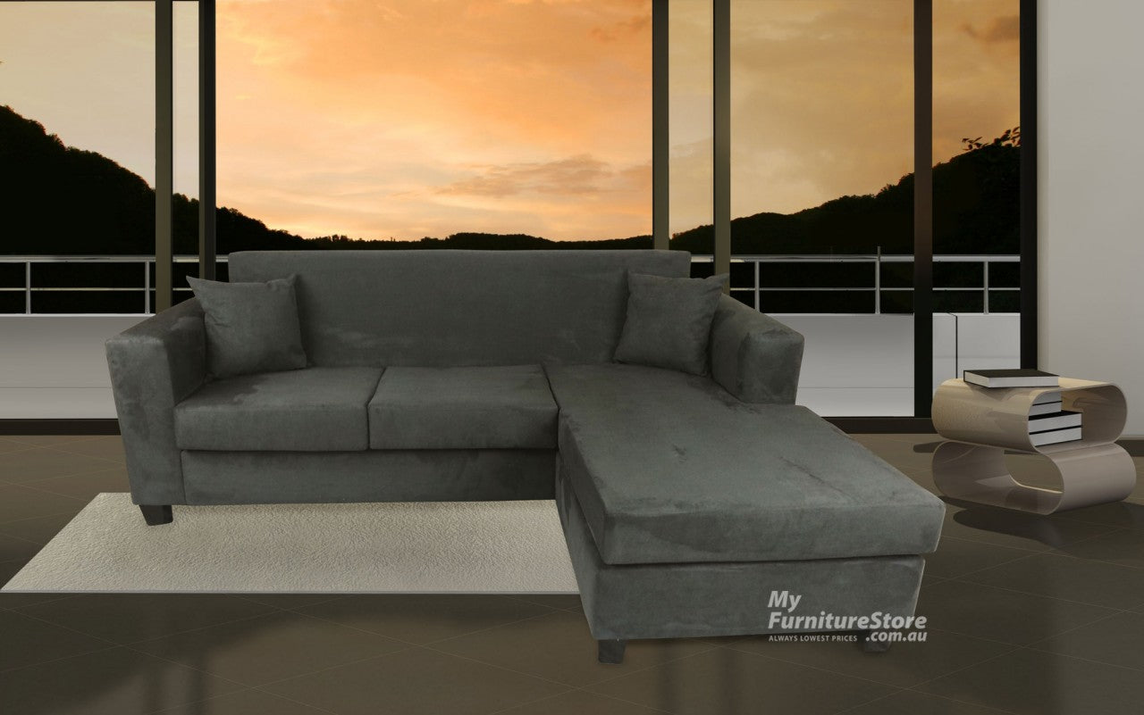 MARTHA (AUSSIE MADE) (MODEL-3-1-18-25) 3 SEATER CHAISE - MICRO SUEDE - CHOICE OF COLOURS