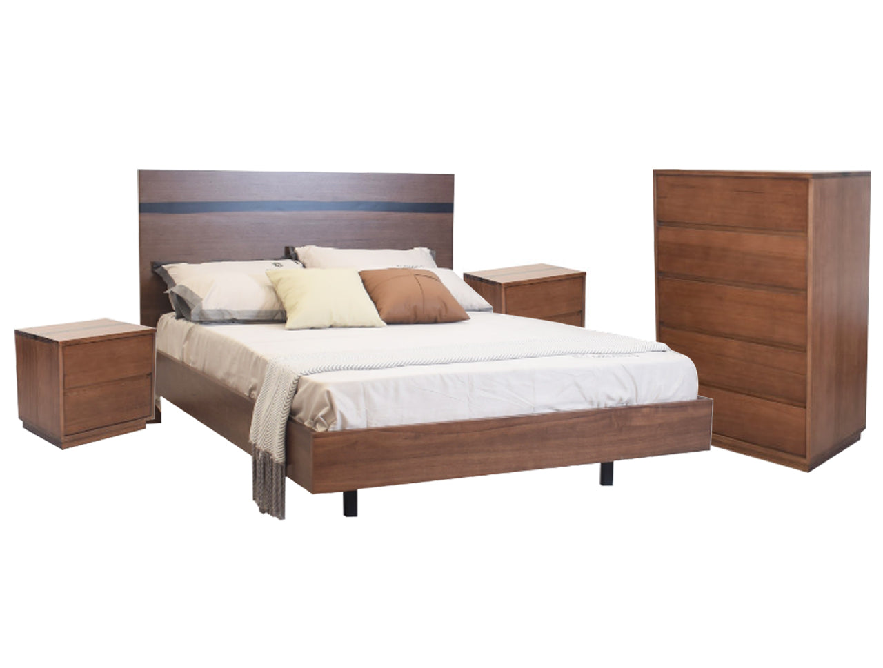 YURI QUEEN 4 PIECE (TALLBOY) BEDROOM SUITE - WALNUT