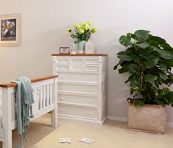 JANE SINGLE OR KING SINGLE 5 PIECE BEDROOM SUITE - WHITE / WALNUT TOP