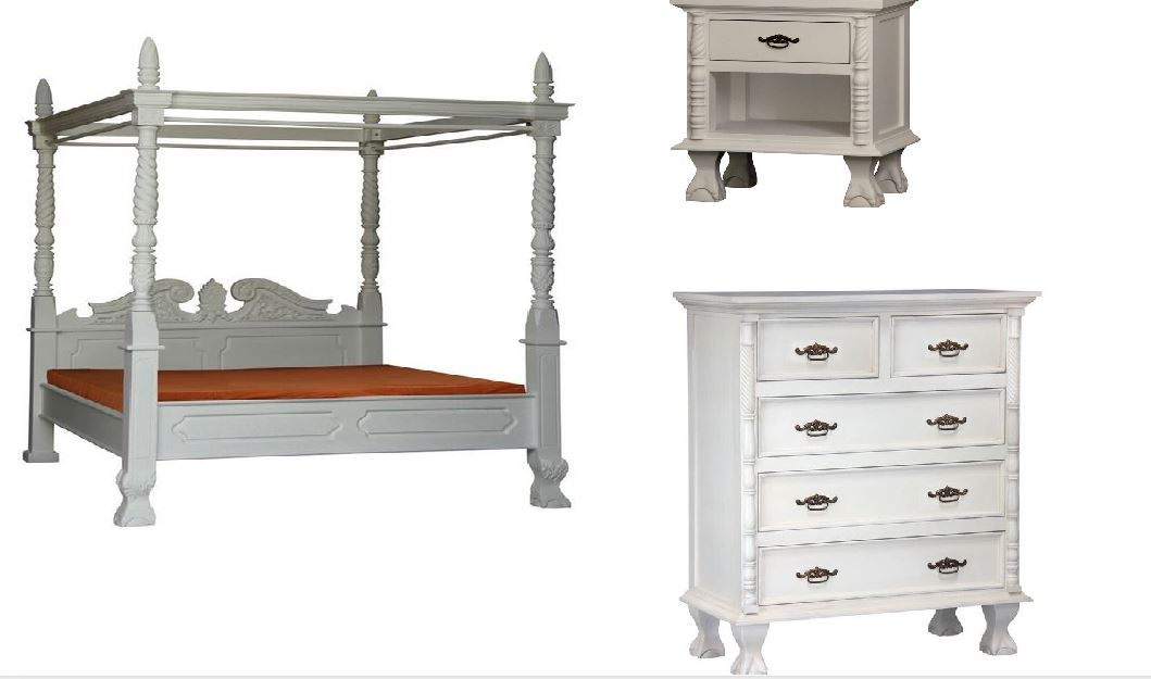 JEPARA QUEEN POSTER 4  PIECE TALLBOY  BEDROOM SUITE  - WHITE 