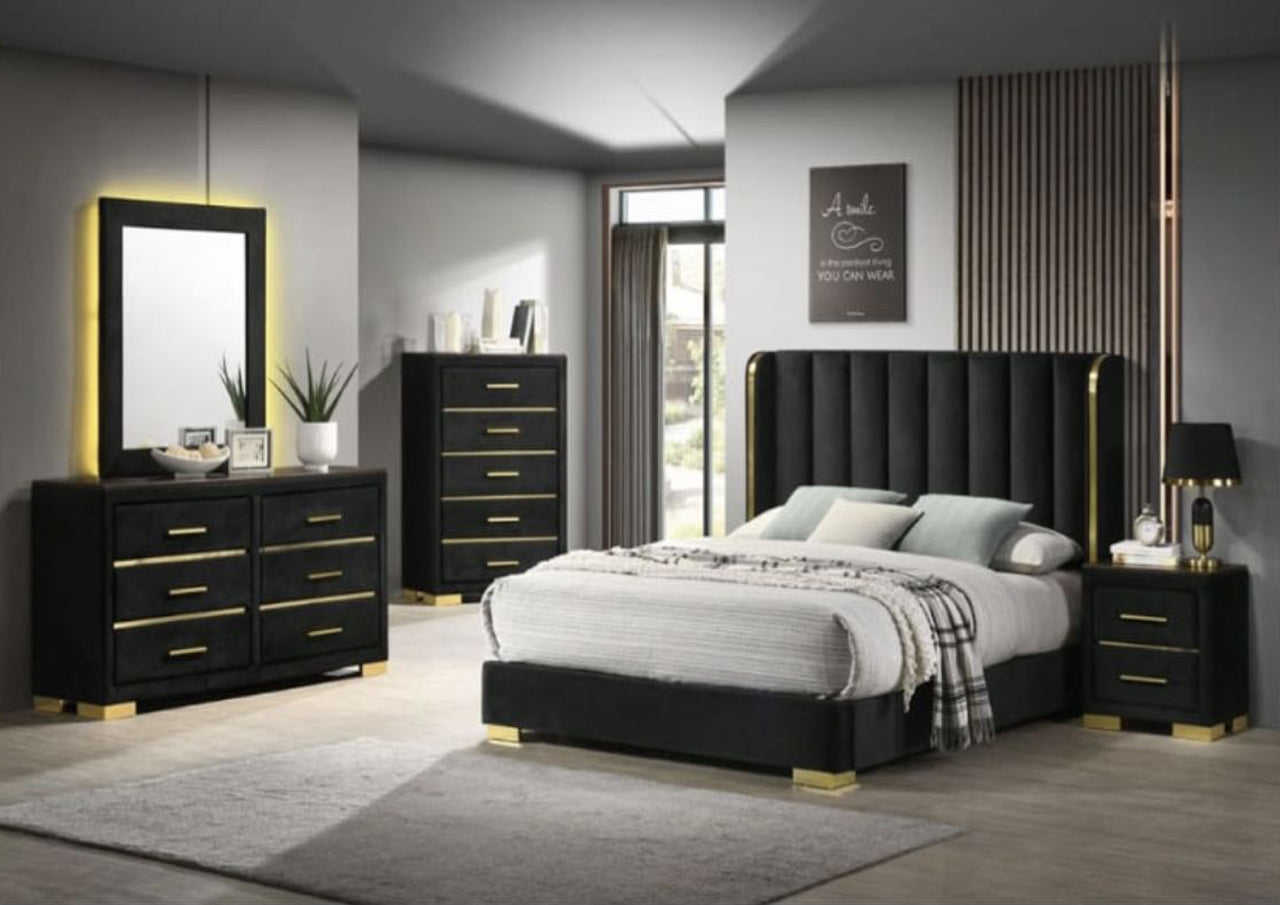 DOUBLE OR QUEEN LINA 4 PIECE (TALLBOY) VELVET BEDROOM SUITE - ASSORTED COLOURS