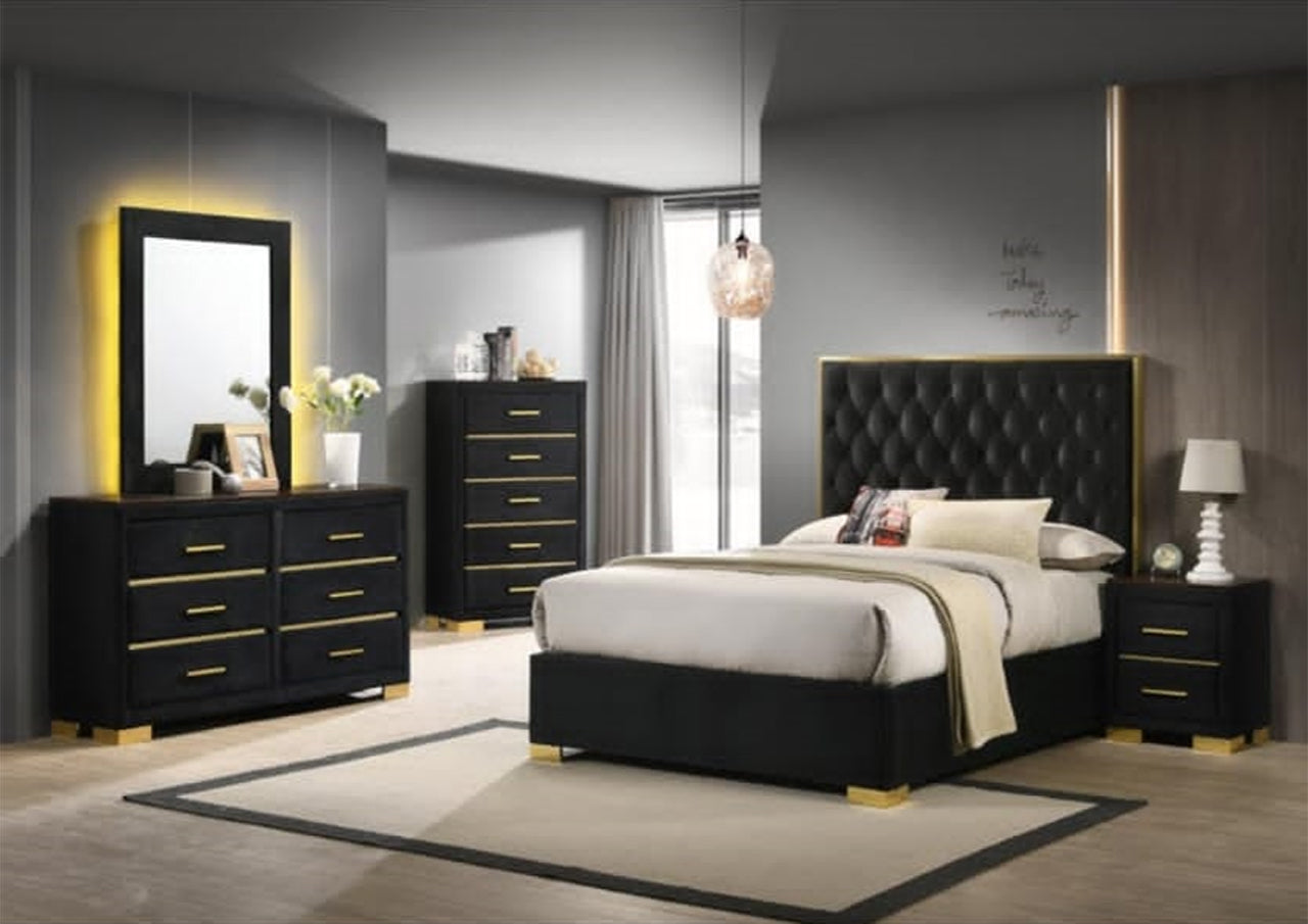 DOUBLE OR QUEEN LYNNE 4 PIECE (TALLBOY) VELVET BEDROOM SUITE - ASSORTED COLOURS