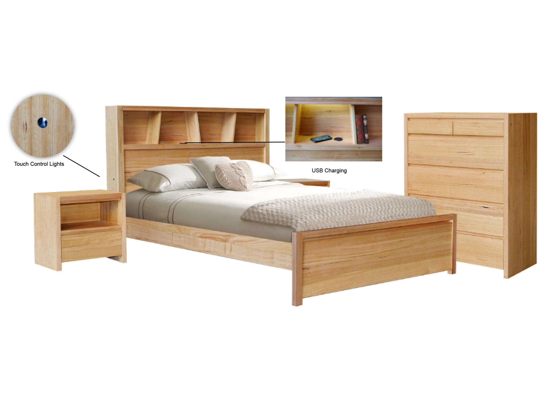 MONTANA QUEEN 4 PIECE (TALLBOY) BEDROOM SUITE - MESSMATE