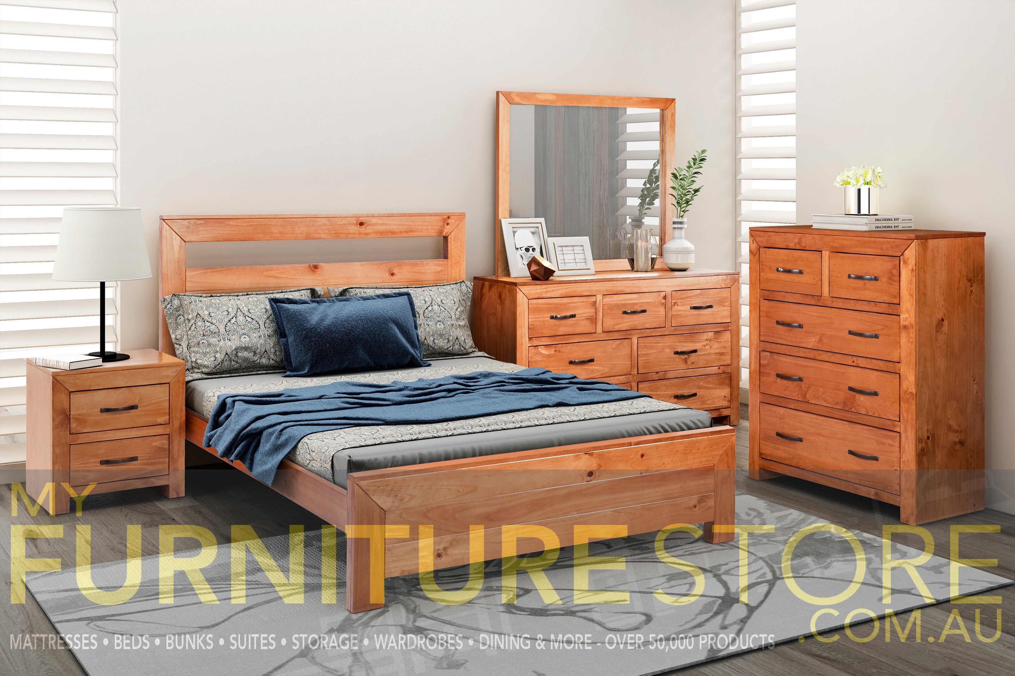 BUSTIN DOUBLE OR QUEEN 4 PIECE TALLBOY BEDROOM SUITE - (6-18-1-14-11) - BALTIC (#503)