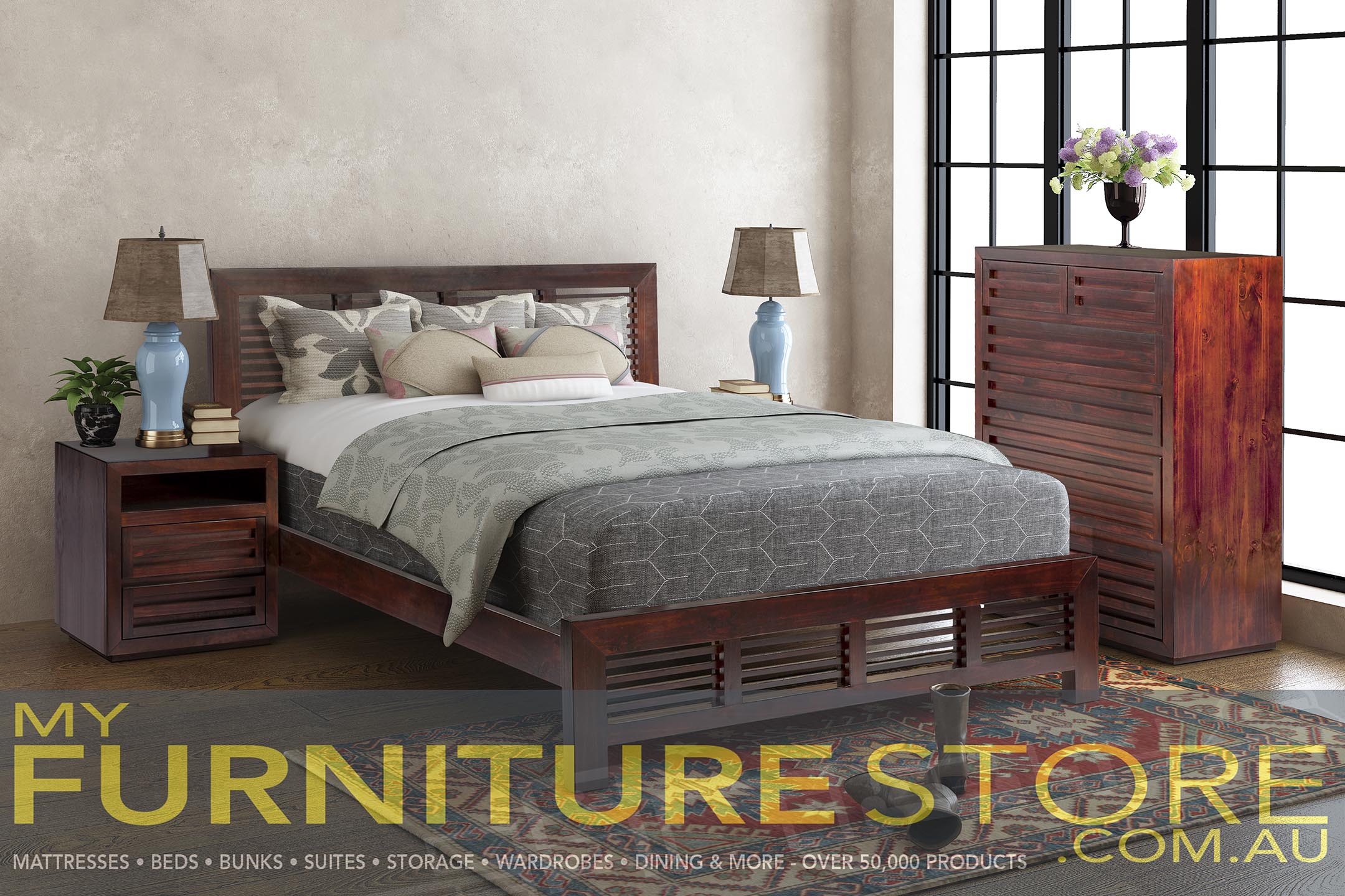 MANLY QUEEN 4 PIECE (TALLBOY) BEDROOM SUITE (M4PCE) - BALTIC (#215) , WALNUT (#219) OR GREY WASH (#501)