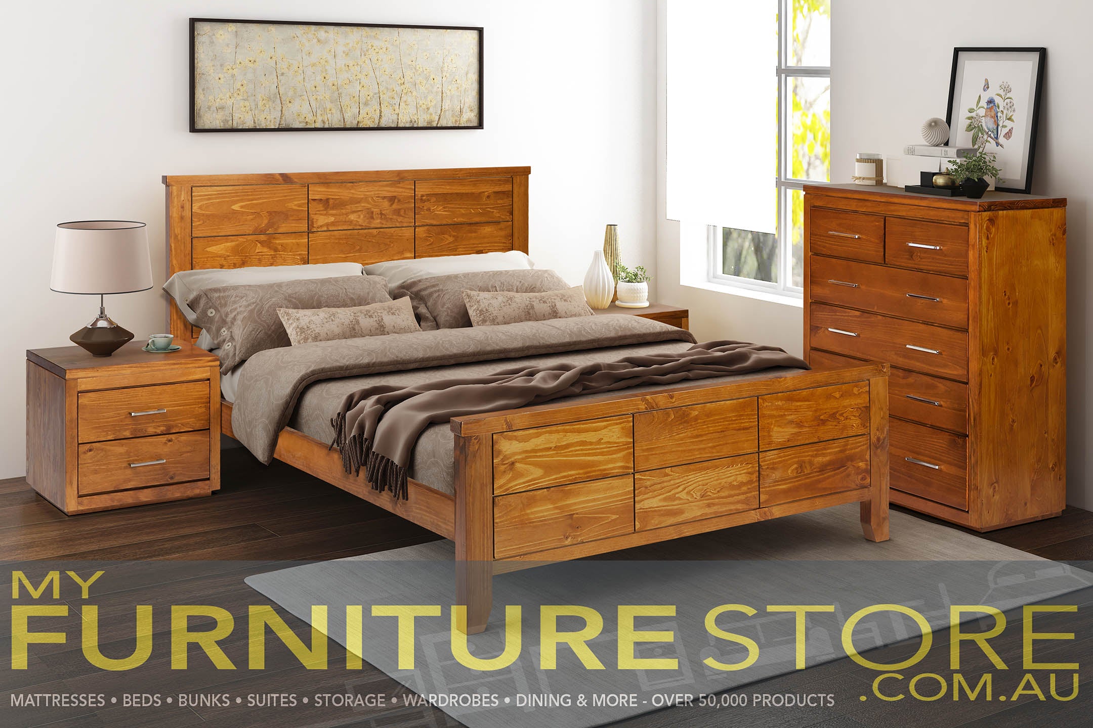 NARRABEEN (14-15-15-20-21-18-5) DOUBLE OR QUEEN 3 PIECE (BEDSIDE) BEDROOM SUITE  - BALTIC (#215) - (PICTURED) , WALNUT(#219) OR GREYWASH (#501)