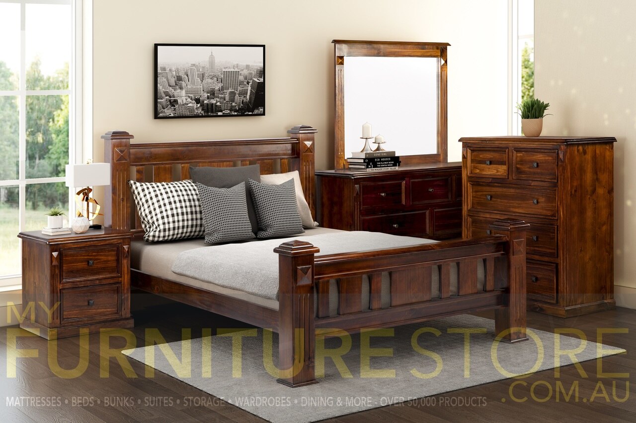 LEGIONS QUEEN 4 PIECE (TALLBOY) BEDROOM SUITE - BALTIC OR WALNUT (PICTURED)