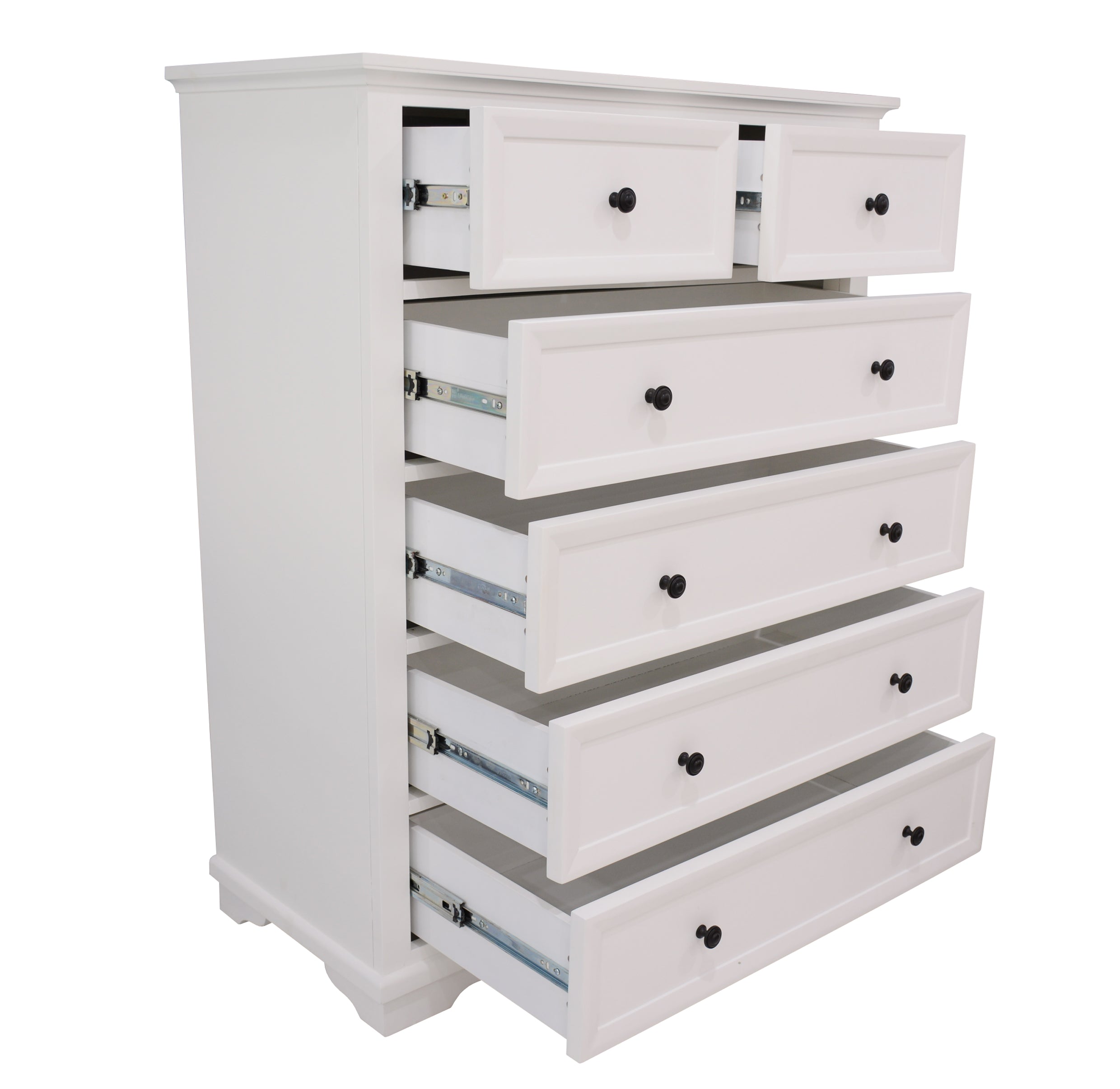 CHANELLE QUEEN 4 PIECE (TALLBOY) BEDROOM SUITE (22-9-5-14-14-1) - WHITE