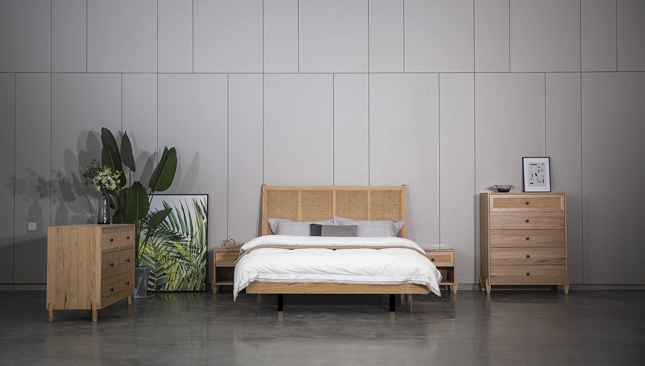 BRAUN QUEEN RATTAN 4 PIECE (TALLBOY) BEDROOM SUITE - MESSMATE