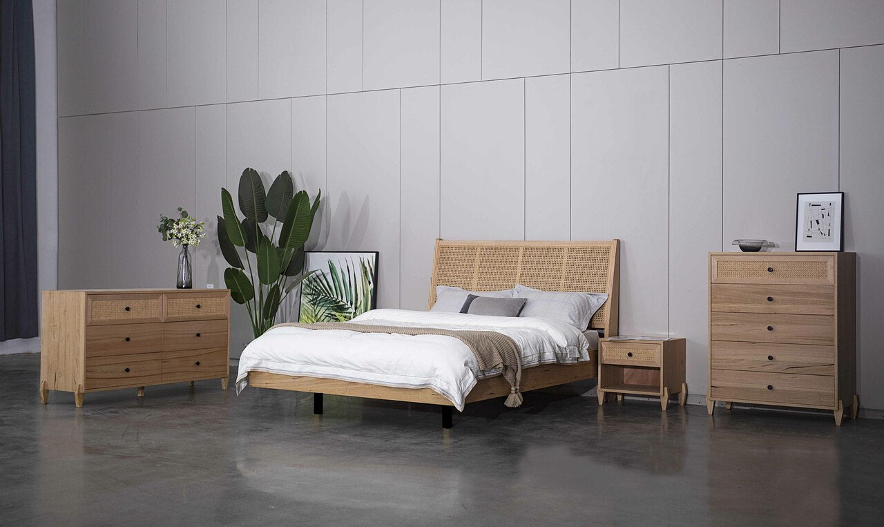 BRAUN QUEEN RATTAN 4 PIECE (TALLBOY) BEDROOM SUITE - MESSMATE