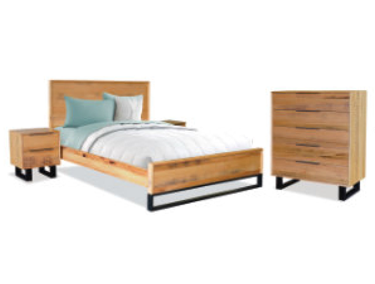 SYMTHESDALE QUEEN 4 PIECE (TALLBOY) BEDROOM SUITE - TASSIE OAK - ROUGH SAWN