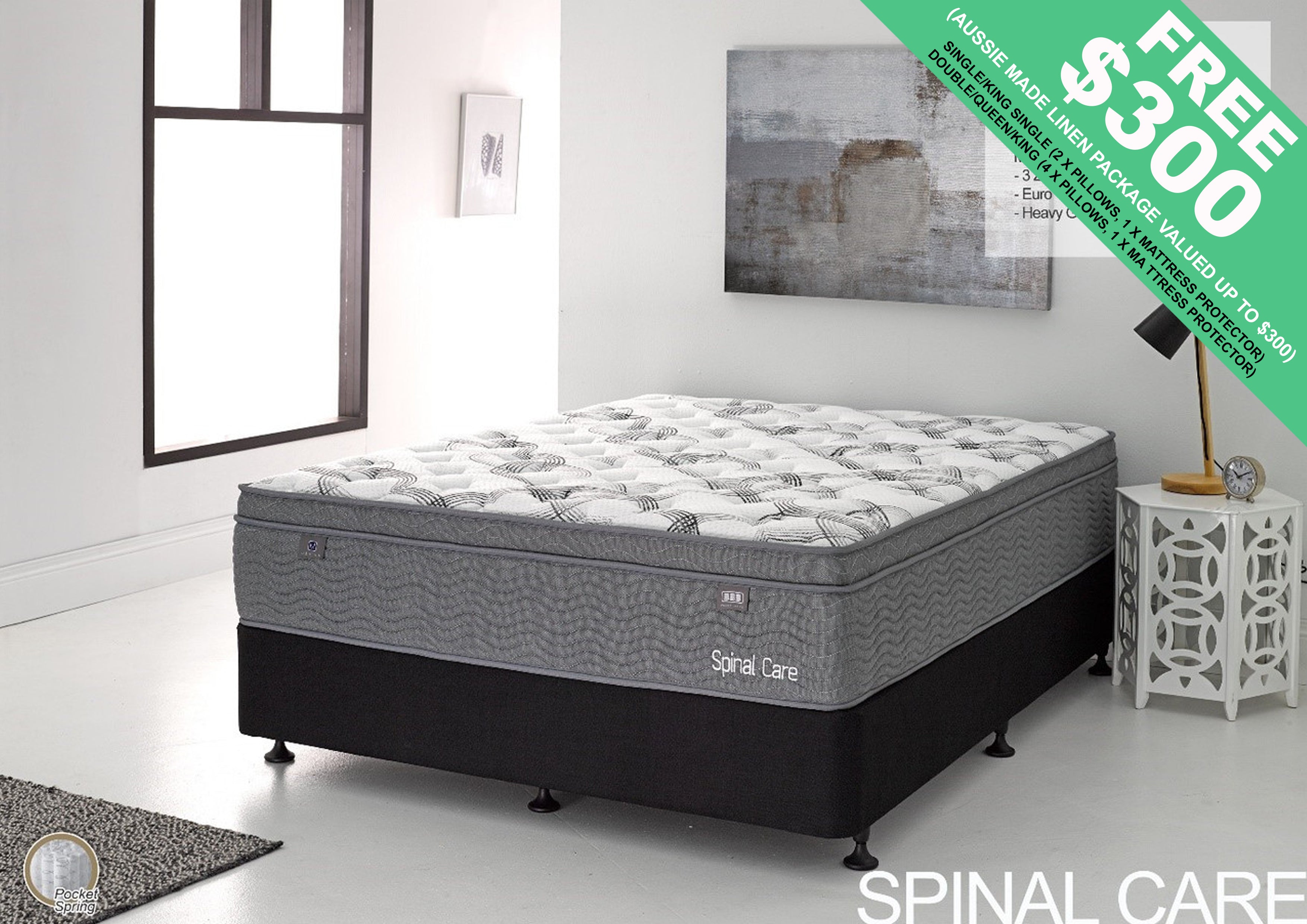 DOUBLE SPINAL CARE DELUXE  EURO TOP POCKET SPRING MATTRESS - MEDIUM