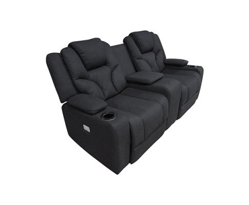 NAZNEEN 2 SEATER FABRIC RECLINER ARM CHAIR - BLACK