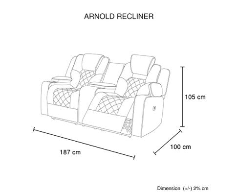NAZNEEN 2 SEATER FABRIC RECLINER ARM CHAIR - BLACK