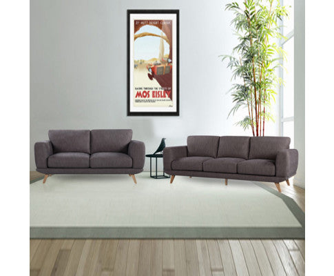 ALASKA 3 + 2 SEATER FABRIC SOFA  LOUNGE SET - BROWN
