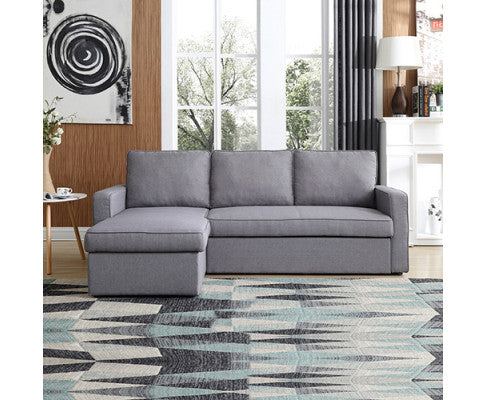 YEMINA FAVRIC CORNER SOFA BED  WITH PULL OUT STORAGE - GREY