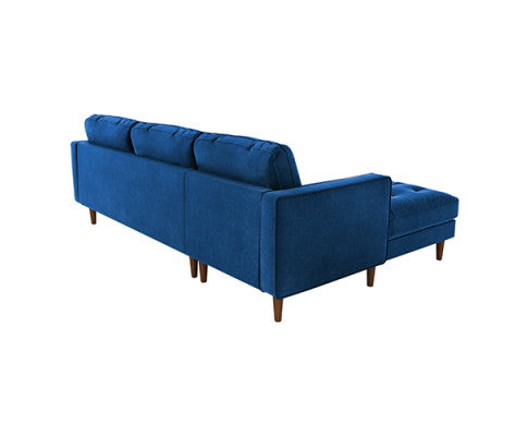NASHA  2 SEATER VELVET FABRIC SOFA WITH CHAISE LOUNGE SETTING - NAVY BLUE