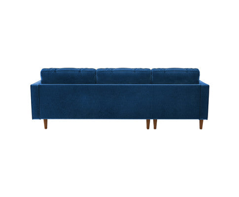 NASHA  2 SEATER VELVET FABRIC SOFA WITH CHAISE LOUNGE SETTING - NAVY BLUE