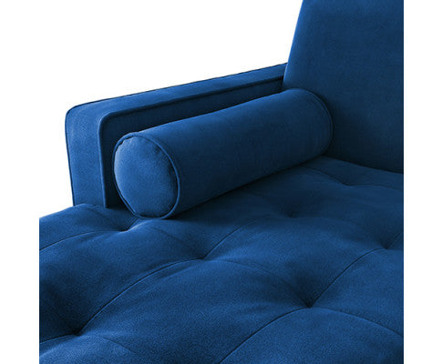 NASHA  2 SEATER VELVET FABRIC SOFA WITH CHAISE LOUNGE SETTING - NAVY BLUE