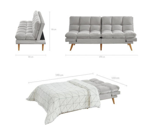 MIKLAUS VELVET FABRIC 3 SEATER SOFA BED - LIGHT GREY