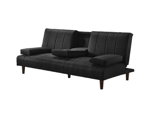 HUXLEY 3 SEATER FABRIC FOLDABLE SOFA BED WITH CUPHOLDER -  CHARCOAL