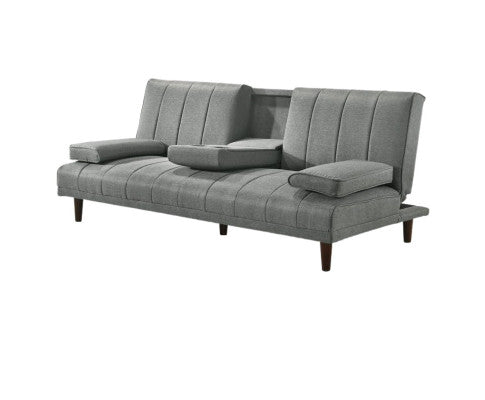 HUXLEY 3 SEATER FABRIC FOLDABLE SOFA BED WITH CUPHOLDER -  LIGHT GREY