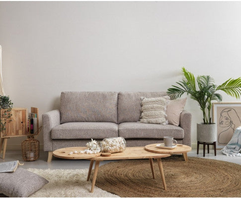 MAKARIA 3 SEATER FABRIC SOFA LOUNGE - LIGHT GREY