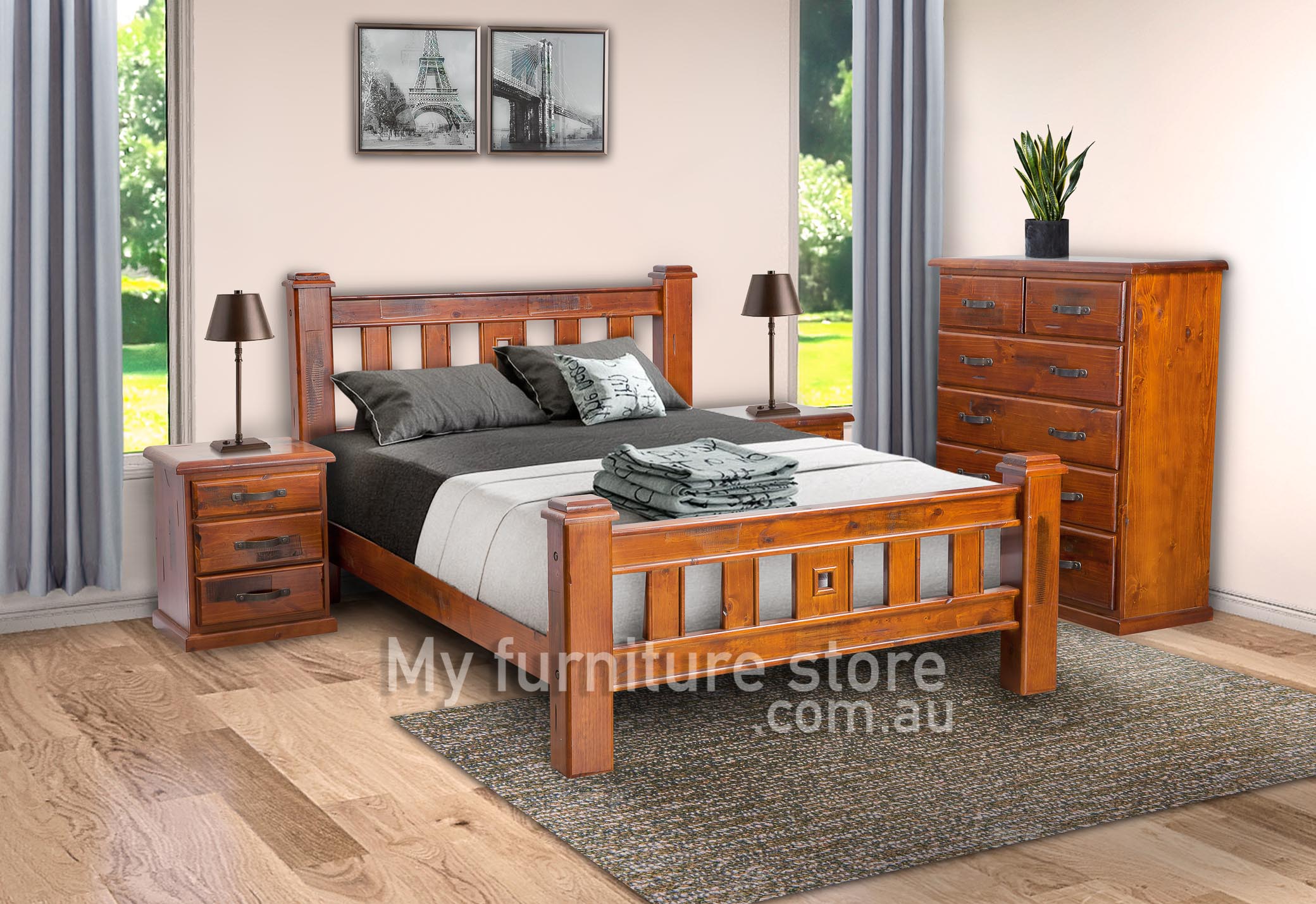 JAMAICA QUEEN 4 PIECE (TALLBOY) BEDROOM SUITE (VJM‐001) - BLACKWOOD