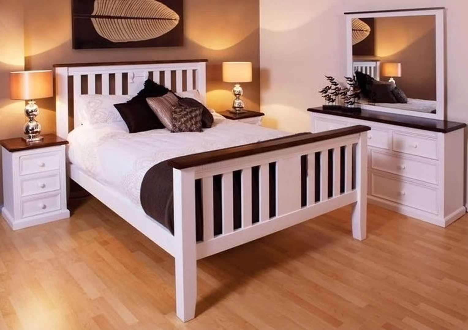 JANE SINGLE OR KING SINGLE 5 PIECE BEDROOM SUITE - WHITE / WALNUT TOP