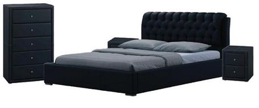 AVALON (WD-4118)  DOUBLE OR QUEEN 4 PIECE TALLBOY BEDROOM SUITE  - LEATHERETTE - BLACK OR WHITE 