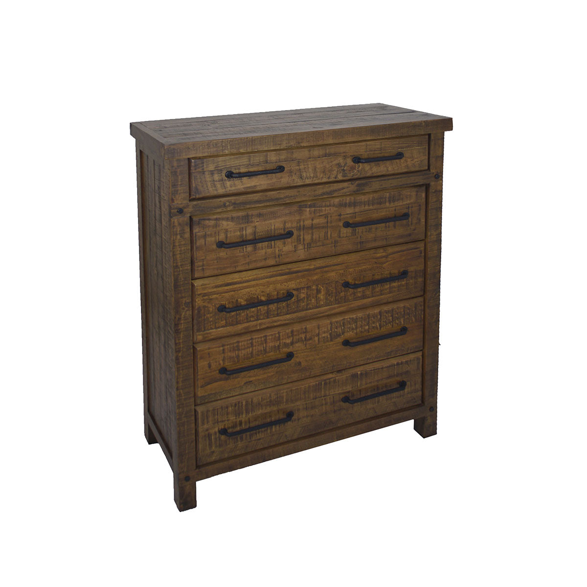 CHRISTINE RECYCLED PINE QUEEN 4 PIECE (TALLBOY) BEDROOM SUITE - AGED ROUGH SAWN