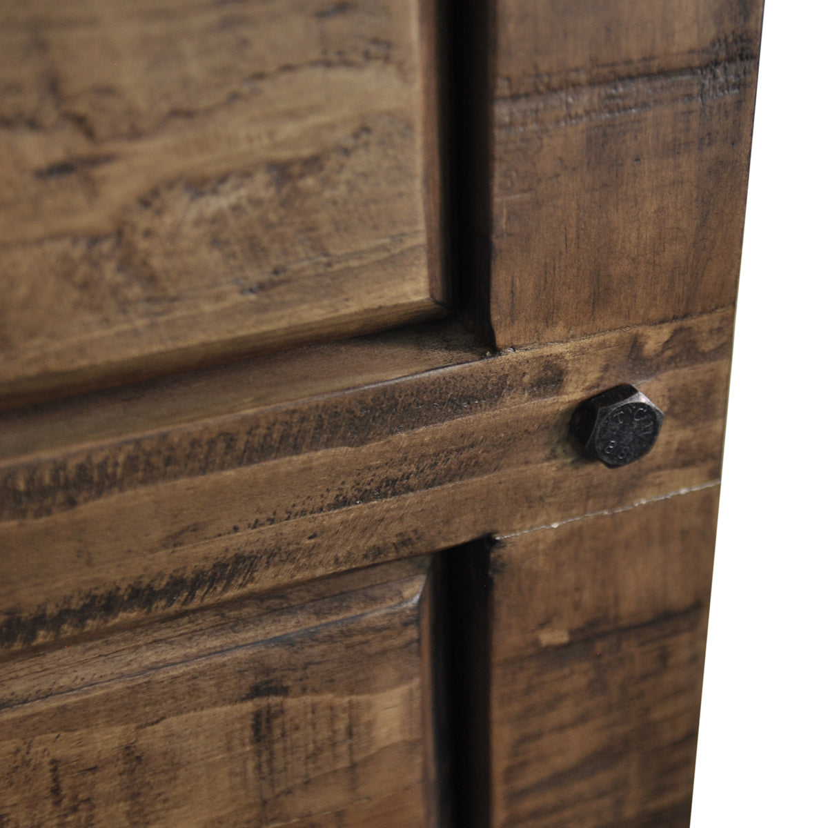 CHRISTINE RECYCLED PINE QUEEN 4 PIECE (TALLBOY) BEDROOM SUITE - AGED ROUGH SAWN