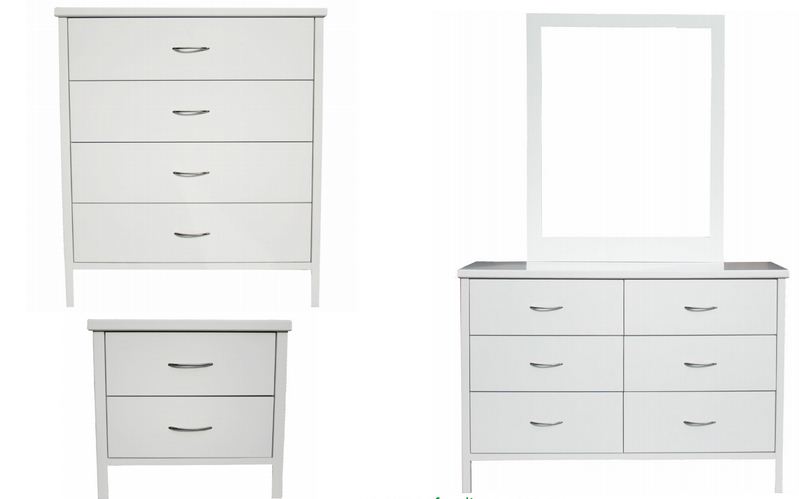 2-DRAWER BEDSIDE DIMENSION
 H 570mm x W 540mm x D 405mm;
4-DRAWER TALLBOY ;
 H 1015mm x W 940mm x D 445mm;
6-DRAWER DRESSER 
 H 800mm x W 1200mm x D 445mm
