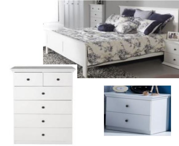  MALVERN (WD-155)  DOUBLE OR QUEEN  4  PIECE TALLBOY  BEDROOM SUITE  SATIN  WHITE