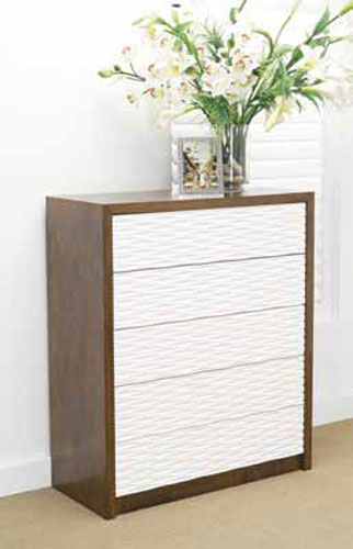 WAVES QUEEN 4 PIECE TALLBOY BEDROOM SUITE - WALNUT AND WHITE
