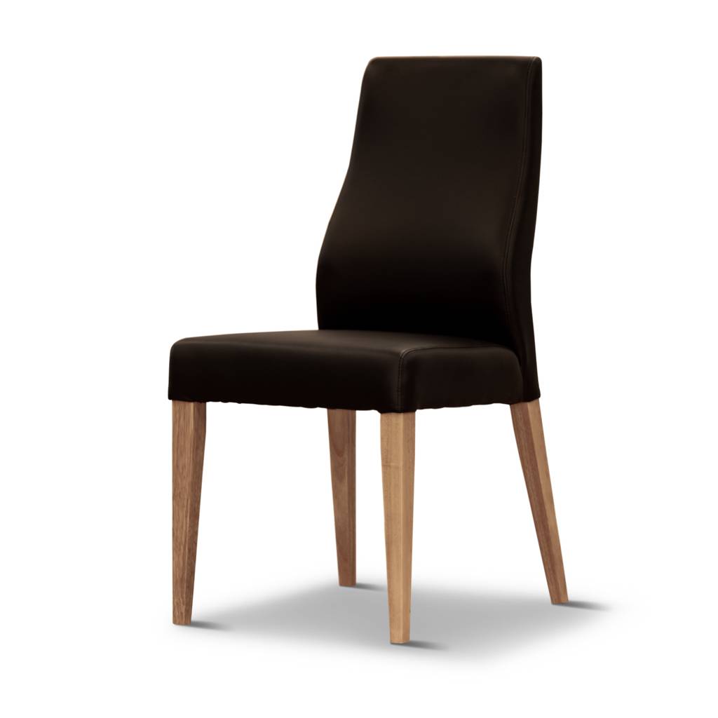 LARRY LEATHERETTE / HARDWOOD DINING CHAIR COLLECTION (SET OF 6) INCLUDING FREE LEATHER CARE KIT (5 YEAR WARRANTY) - BLACK SEATING / LEGS - ASSORTED STAINED COLOURS