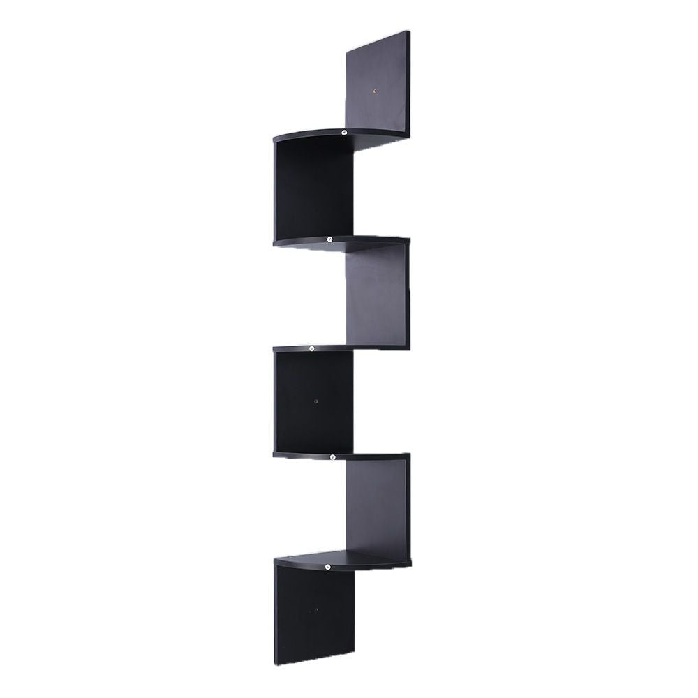 CHERRIO 5-TIER CORNER WALL SHELF DISPLAY STORAGE SHELVES - BLACK